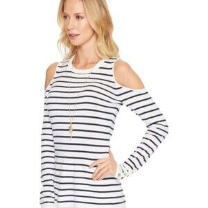 LILLY PULITZER Women's L Cold Shoulder Breton Stripe Wool Blend Sweater Preppy